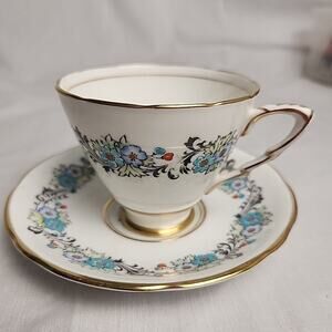 Vintage Hand Painted Blue Floral Garland Royal Stafford Teacup and Saucer Set